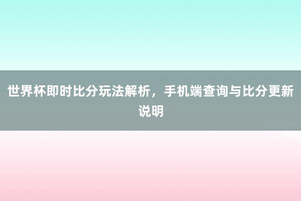 世界杯即时比分玩法解析，手机端查询与比分更新说明